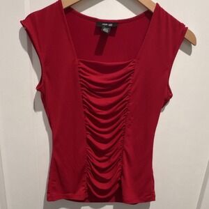 Style & Co. Red Ruched Knit Sleeveless Petite Blouse PM Polyester Spandex